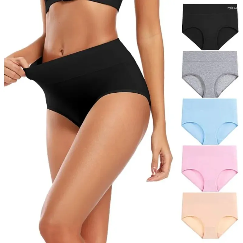 Women's Panties 5pcs/set Cotton Seamless Underwear High Waist Full Coverage Ladies Briefs Set Breathable Underpant Plus Size