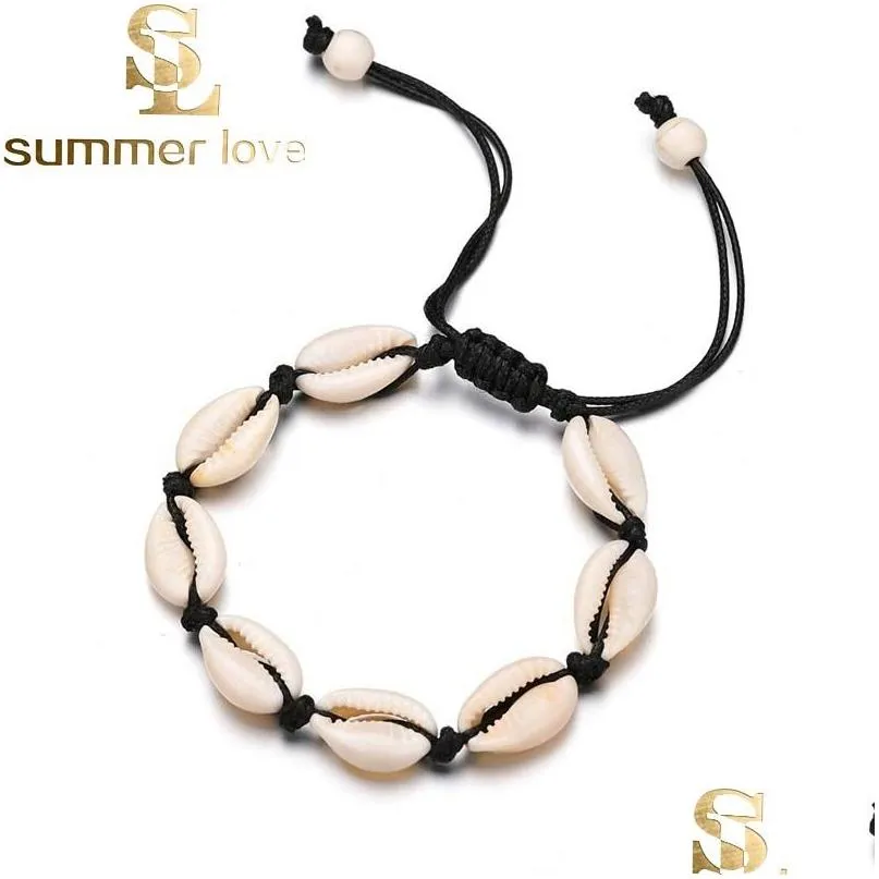 Catena Nero Bianco Boho Ragazze naturali Conchiglie Braccialetti con ciondoli per le donne Gioielli da spiaggia Braccialetti fatti a mano in corda Regalo Drop Deliver Dhgarden Dhm78