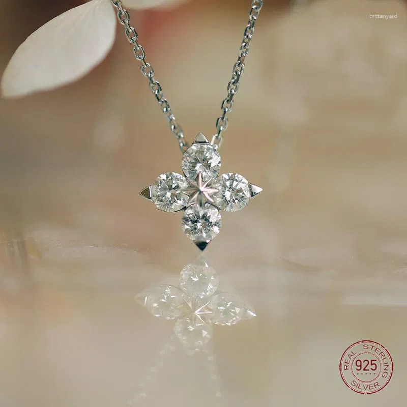 Pendants 925 Sterling Silver Flower Zircon Pendant Necklace For Girls Beautiful Friend Friendship Long Choker Ladies Luxury Jewelry