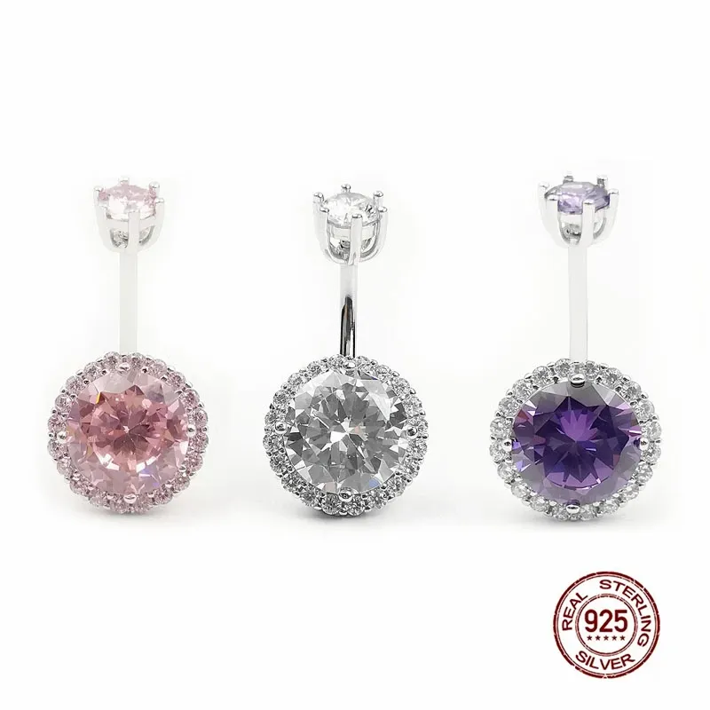 Catene Zircone Piercing all'ombelico Anello in argento sterling 925 per ombelico Anello per piercing all'ombelico in cristallo rosa Bar Squisito regalo di gioielli estivi