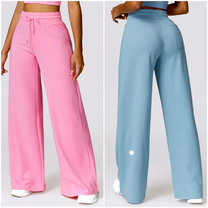 LL-8485 Pantaloni da yoga per donna Pantaloni da corsa Esercizio Pantaloni a vita alta per adulti Abbigliamento fitness Ragazze Pantaloni larghi spazzolati elastici Abbigliamento sportivo