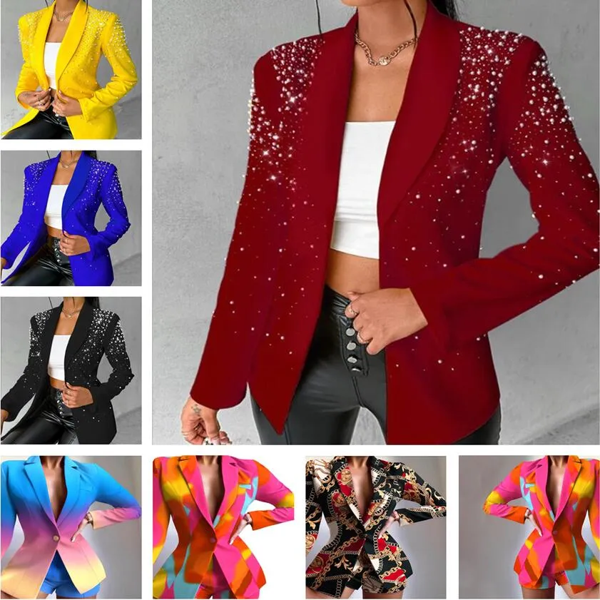 Women's fashion temperament new casual suit jacket printed beads beautiful multi-style women's Suits & Blazers