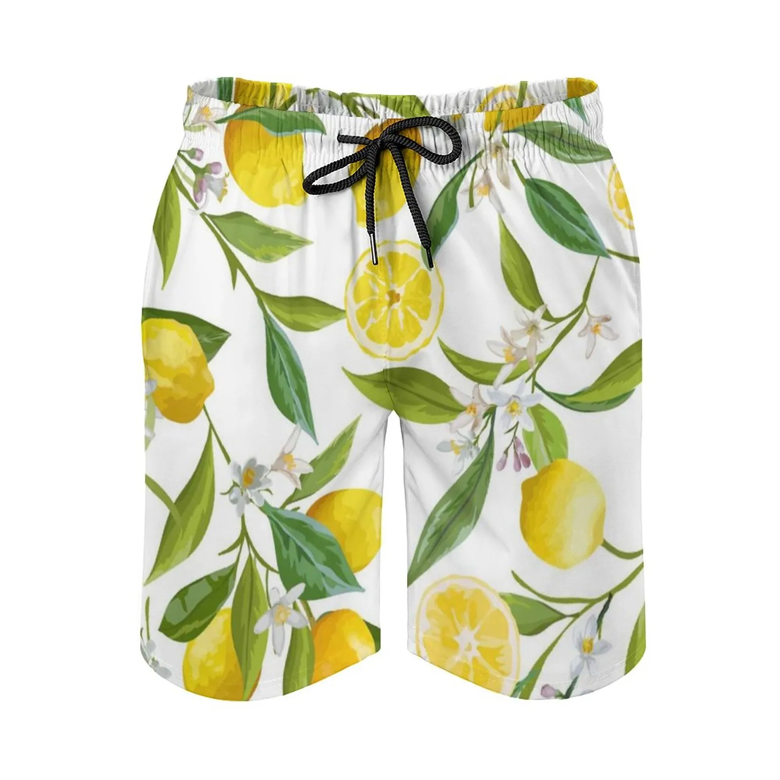 Pantalon de plage personnalisé pour hommes avec fermeture de poche Cordon de serrage respirant et confortable sans boulochage doublé de maille polaire pêche décontractée ample 170g imprimé citron