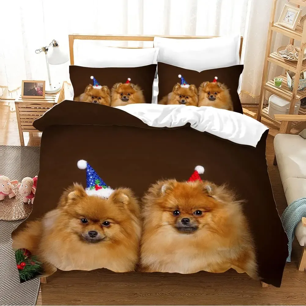 Set copertina di piumone pomerania set da letto per le letti per animali da letto 3d gravi tela per animali