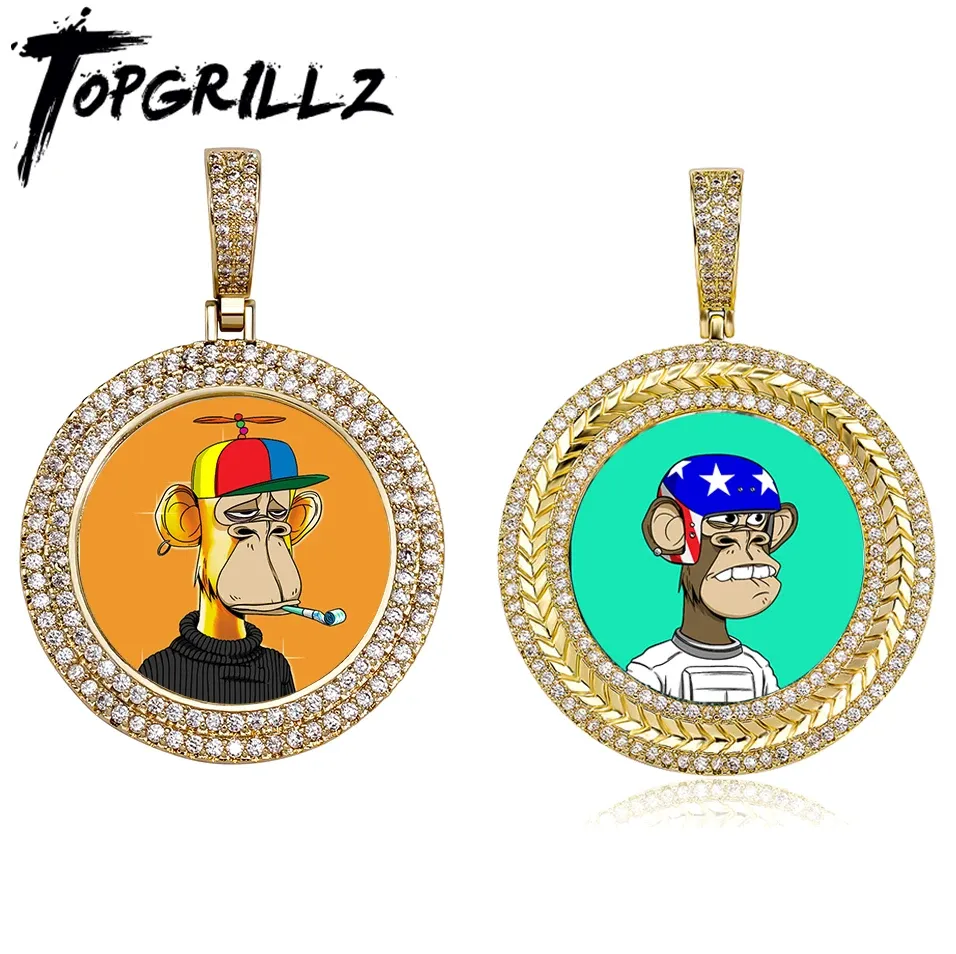 Halsband Topgrillz Nytt NFT -par Pendant Anpassat fotonhalsband för digital konst och kryptokonst Full Iced CZ Hip Hop Personaliserade smycken