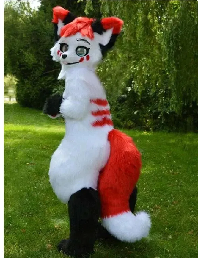 2024 Halloween adulto tamanho médio comprimento pele husky raposa mascote traje para festa personagem de desenho animado mascote venda frete grátis suporte personalização