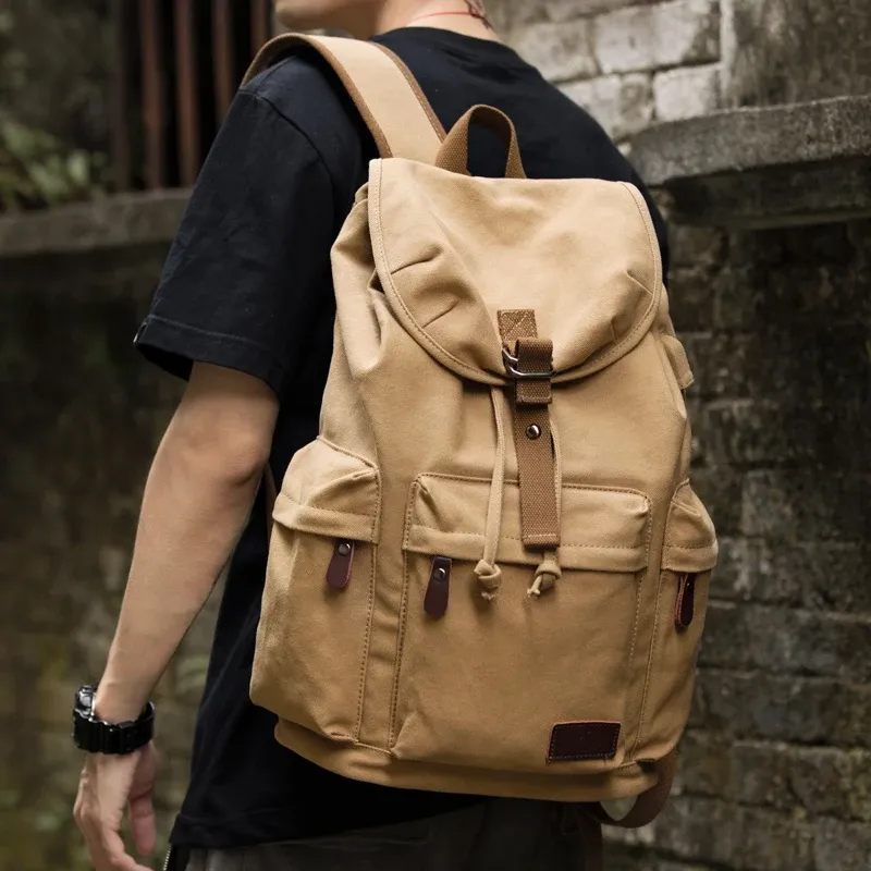 Backpack Men Vintage Canvas Backpacks Large Capacity 15.6inch Laptop Casual Bag For Commuter Travel Premium Durable Unsex Mochila