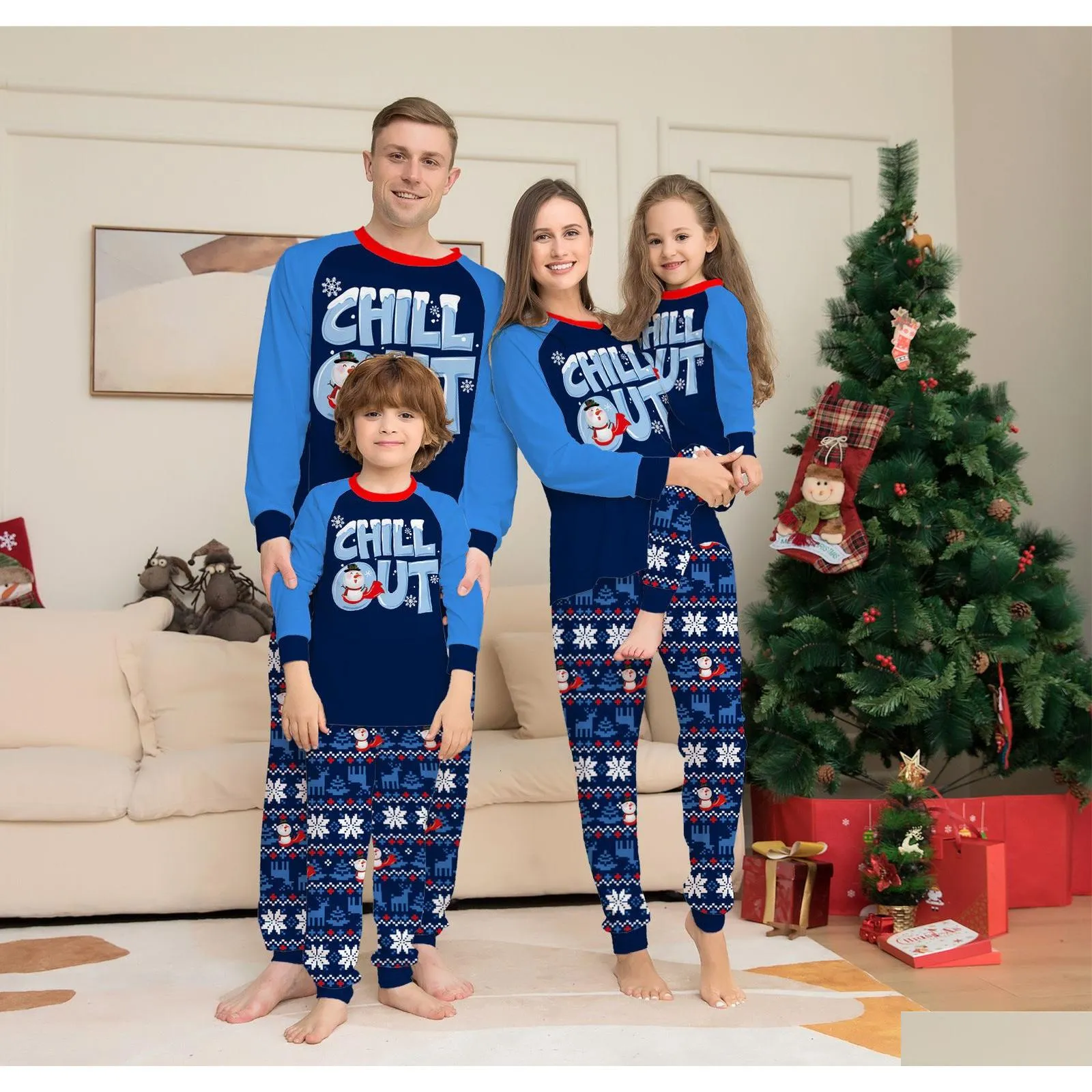 Family Matching Outfits Xmas Clothing Christmas Pajamas Santa Claus Letter Printing Adt Kids Suit Baby Jumpsuit Pjs Drop Delivery Mat Dhpmk