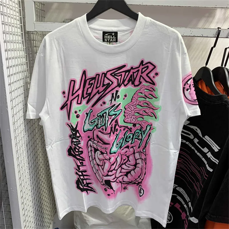 Hellstar Tshirt Mens and Womens Fashion Letter Imprimer le cou rond Round Black and White Sleeves courtes pour hommes