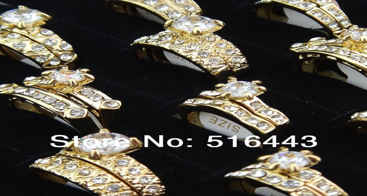 Grandes Promotions 20 pièces bijoux haut de gamme zircon cubique or 18 carats P 2 en 1 bagues de fiançailles de mariage pour femmes et hommes A9077163185