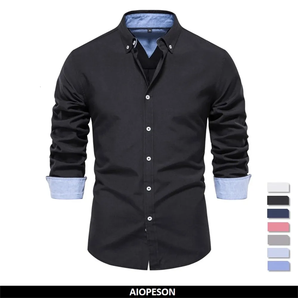 AIOPESON Herfst Katoen Heren Oxford Shirt Lange Mouw Button Down Sociale Business Casual Shirts voor Mannen 240220