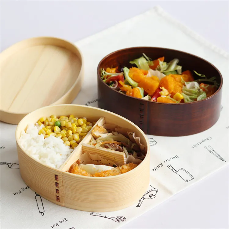 日本のベントボックス3グリッドキッチンウッドランチボックス環境に優しい天然木製寿司箱食品容器食器ボウルLT781