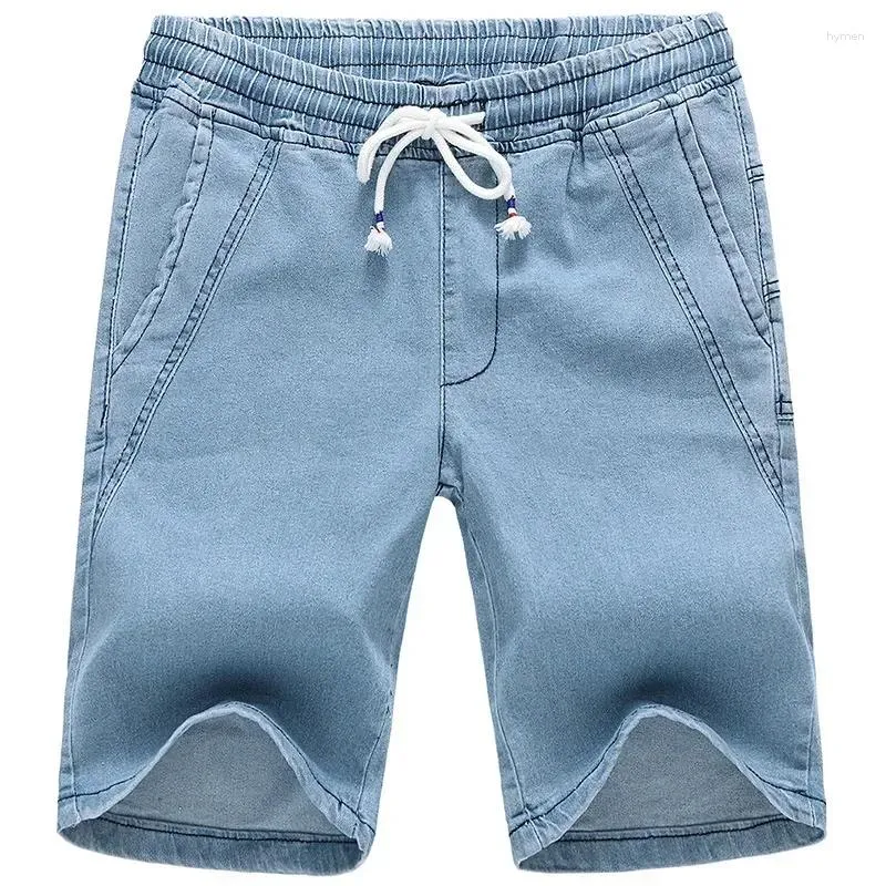 Мужские джинсы, внешняя торговля, лето 2024, тонкие повседневные эластичные потертые прямые джинсовые брюки с завязками