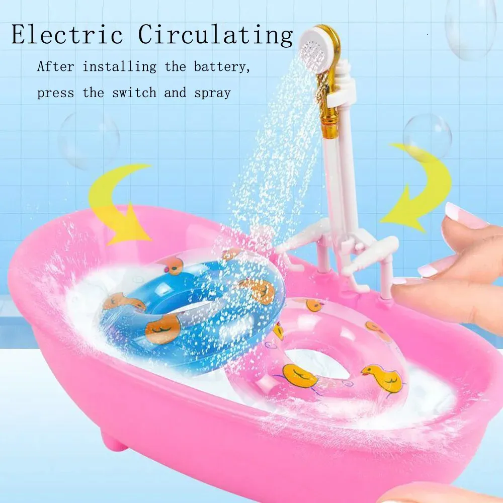 Çocuklar Bebek Aksesuarları için Ev Oyun Minyatür Banyo Banyosu Elektrik Sprey Küvet Küvet Oyuncak Mobilya 240223