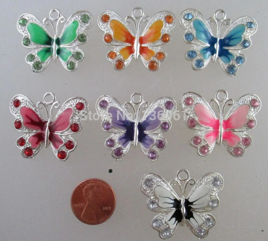 Vintage Silvers Animal Enamel Crystal Butterfly Charms Pendants For Bracelets Necklace Jewelry Fashion Making DIY Findings Craft 25952572