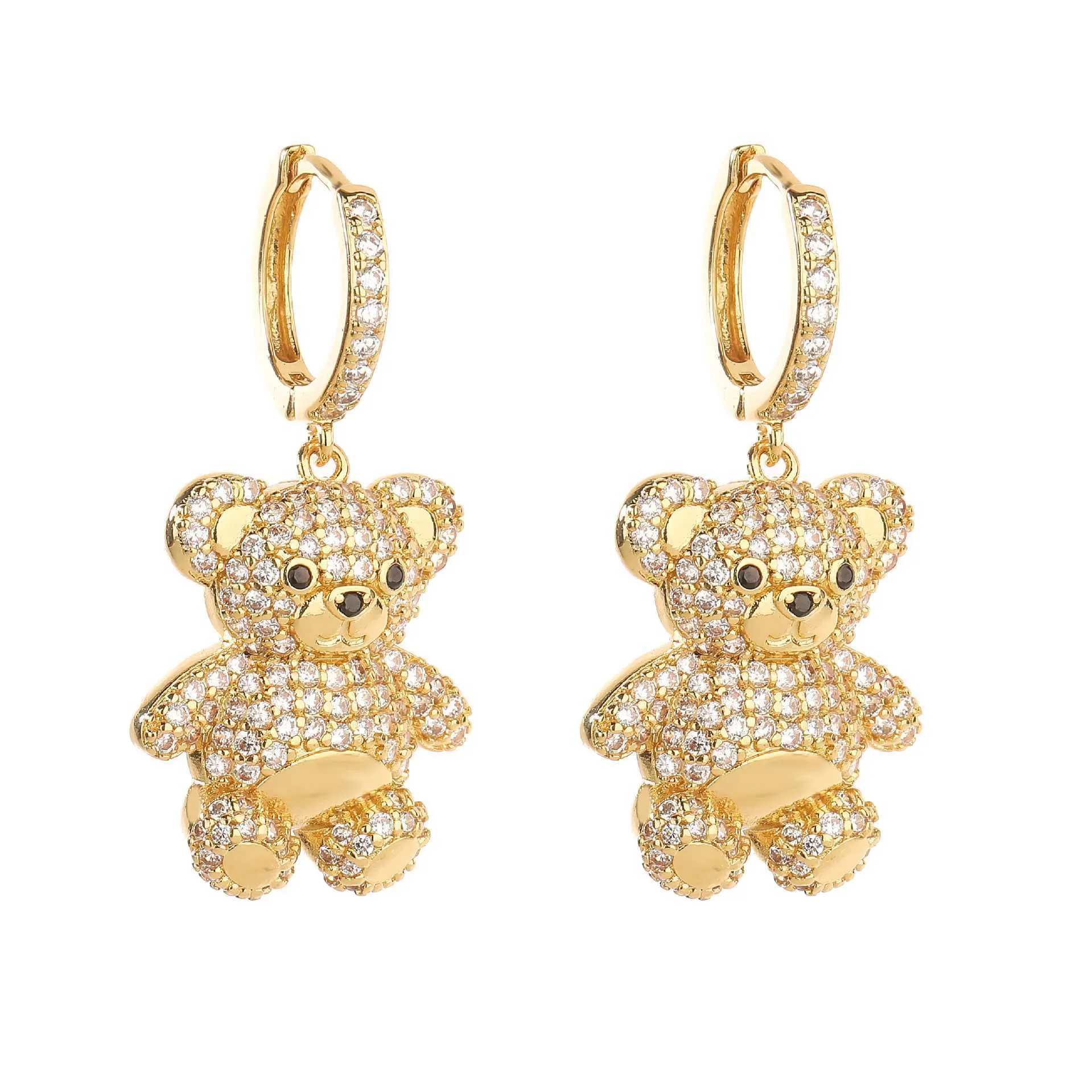 Stud Womens earrings plated with 18k gold colored crystal zircon cartoon teddy bear earrings fashionable jewelry holiday gift J240226