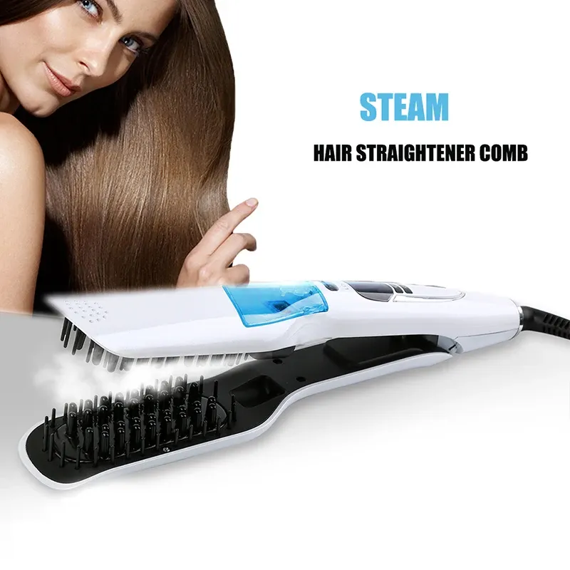 Irons 2In1 Straight Hair Brush Ceramic Gold Flat Iron Profession Waterproof Wide Plate Steam Styler Hair Straightener