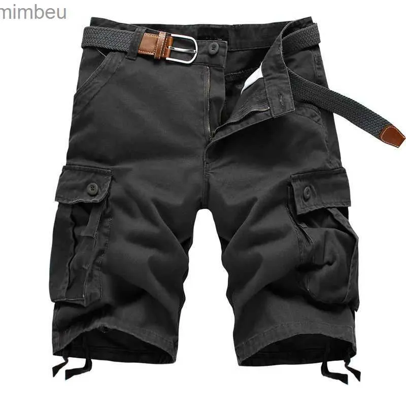 Shorts masculinos verão multi bolso militar carga shorts 2023 moda masculina algodão cáqui calções táticos calças curtas streetwear 240226
