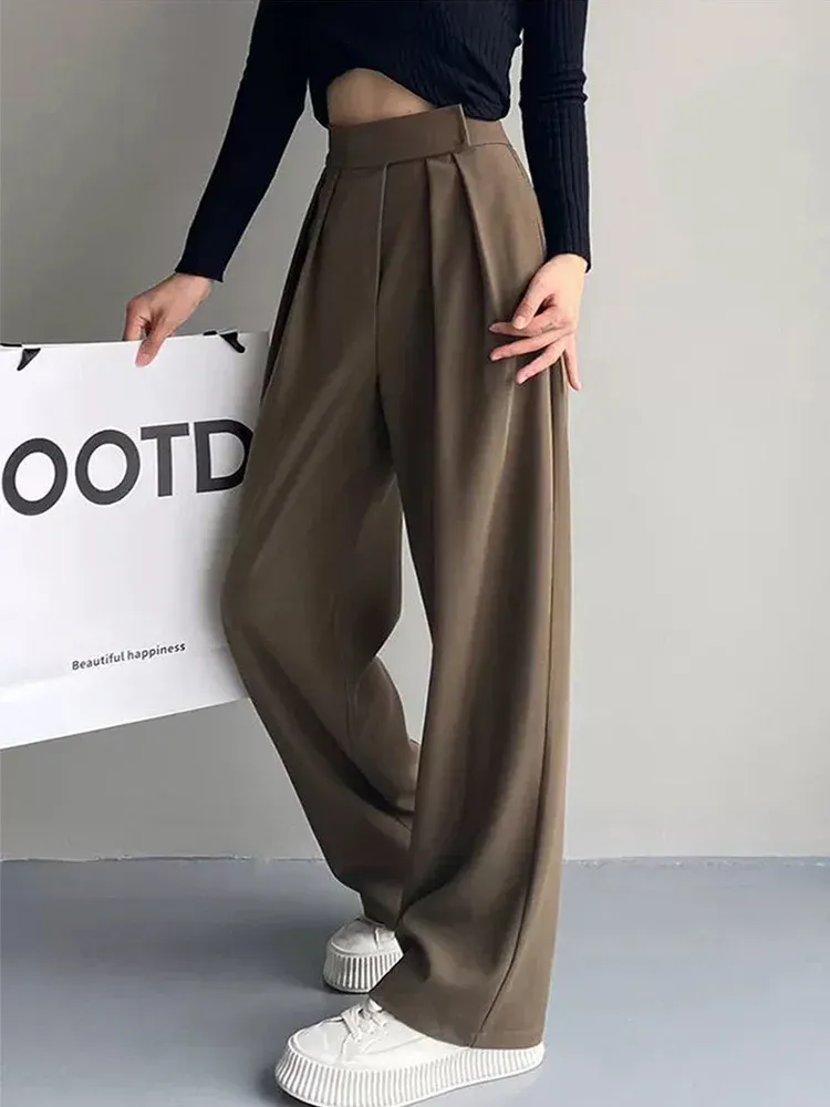 Capris Wide Leg Women Classic Suit Pants Vintage Palazzo Office Elegant Casual Black Trousers Female High Wasit Pants