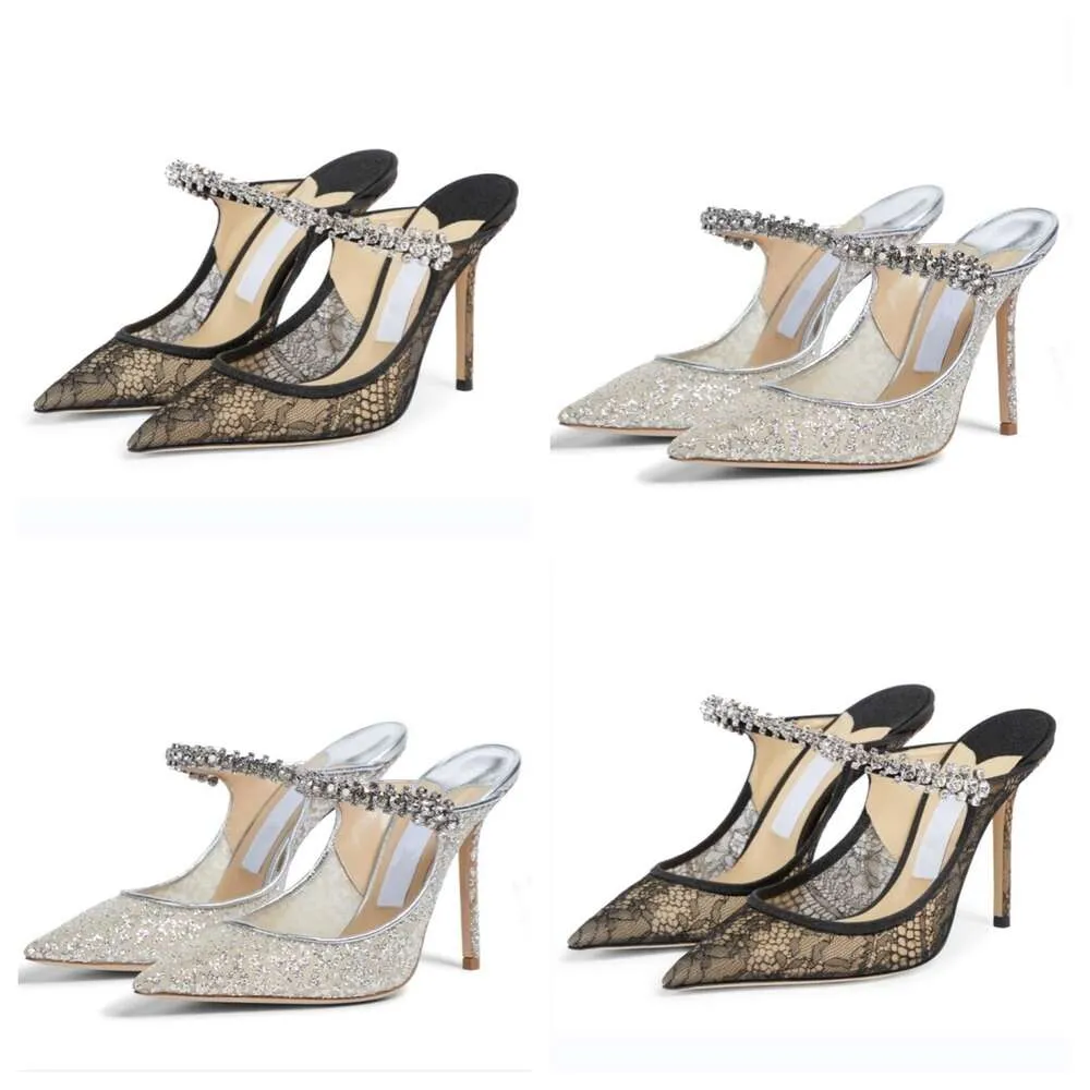 2024 New Designer High Heels Shiny sheer pointed toe strap crystal ankle strap