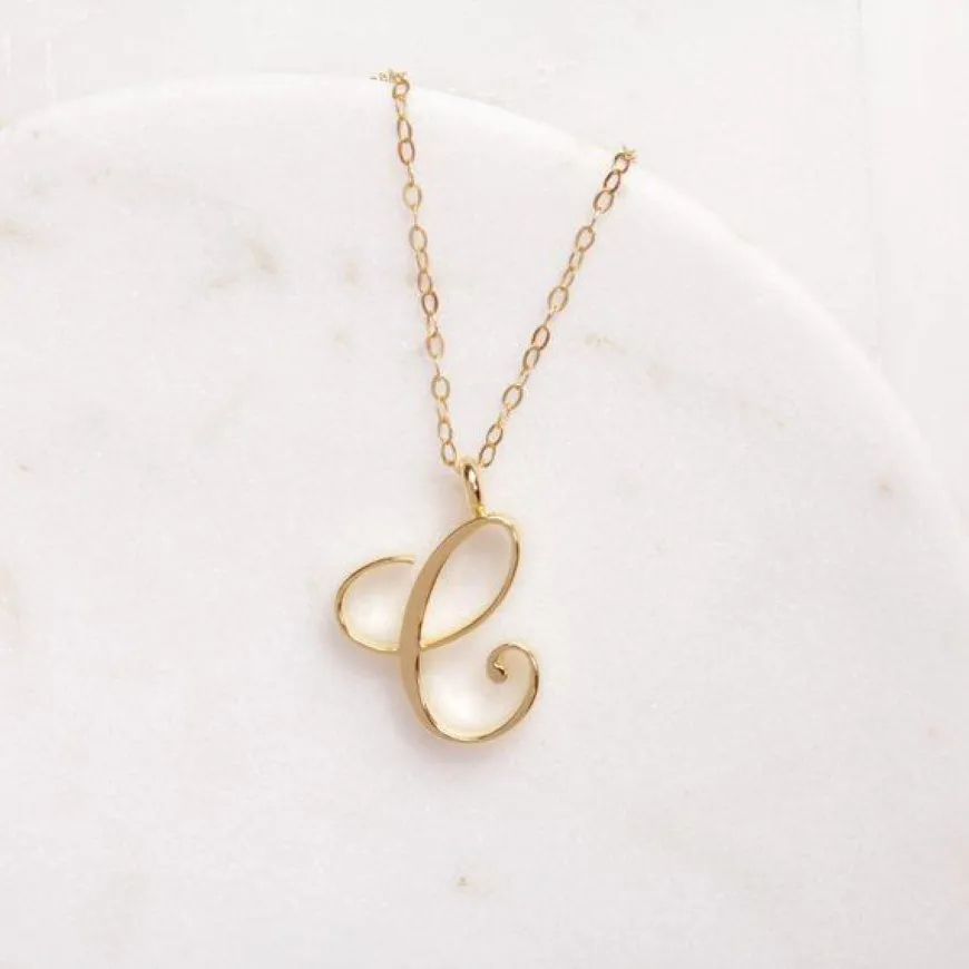 10pcs lot Gold Silver Letter C Pendant C Initial Cursive Necklace Fashion Clavicle Jewelry for Favor Gift216J