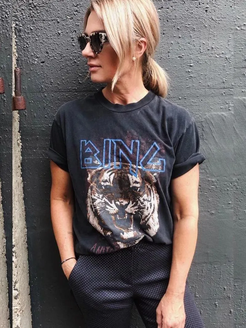 Kadın Tişörtleri Tiger Grafik T-Shirt Kadınlar Kısa Kollu Yuvarlak Boyun Moda Tees Üstler 2024 Yaz Giysileri Vintage Tee Fil Tişörtleri Kadın