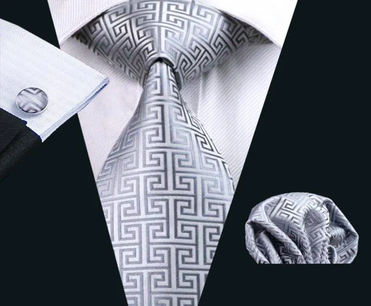 Fast Tie Herren-Krawatten-Set aus grauer Seide, Jacquard-gewebtes Herren-Krawatten-Set, Business, Arbeit, formelles Treffen, Hochzeit, Freizeit, N04845602754