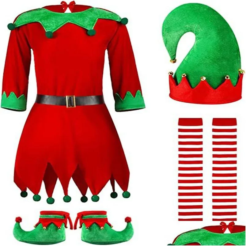 Ensembles de vêtements Halloween Noël bébé filles vêtements rouge mignon esprit garten performance costume chapeau et robes chaussettes 4pcs ensemble enfants dhhze
