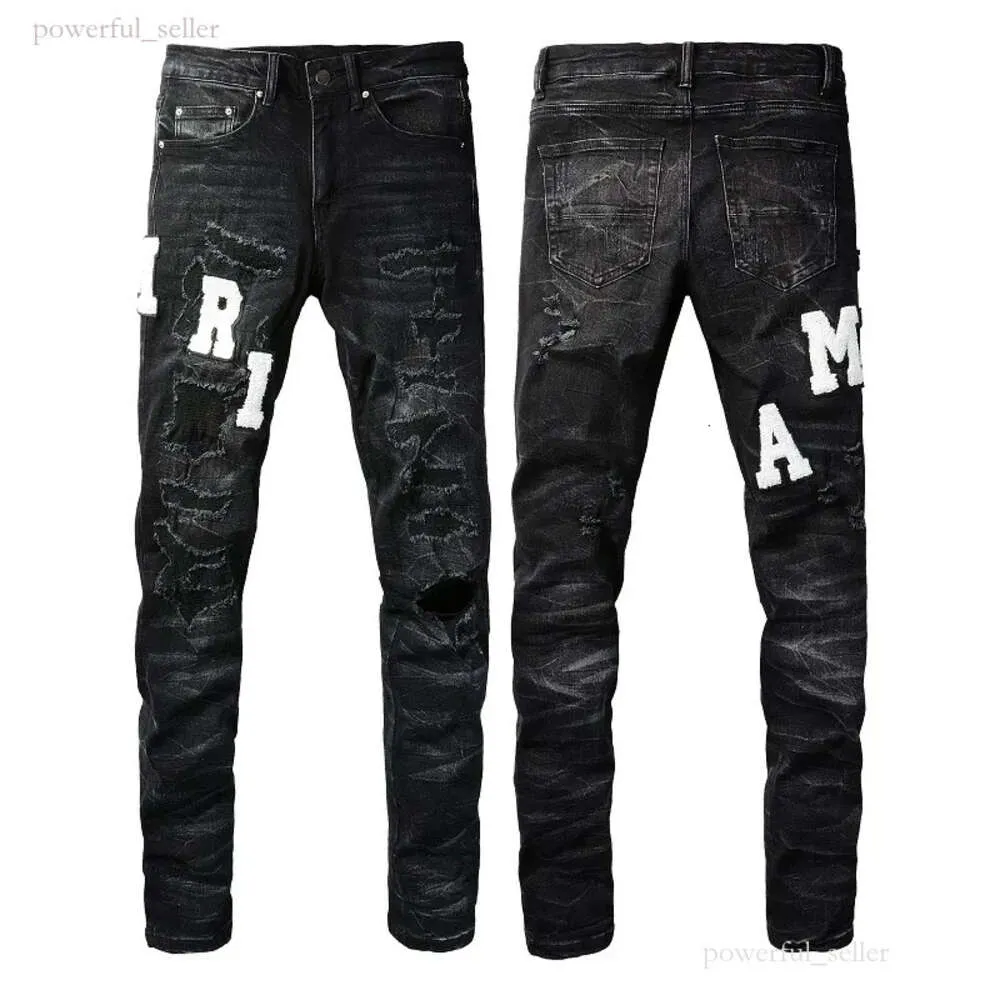 Amirj Jeans Jeans de créateur de luxe Patch même style que les célébrités Pantalons extensibles pour hommes Marque de mode Ajustement Amirs Jeans Pantalon ample à jambe droite 479