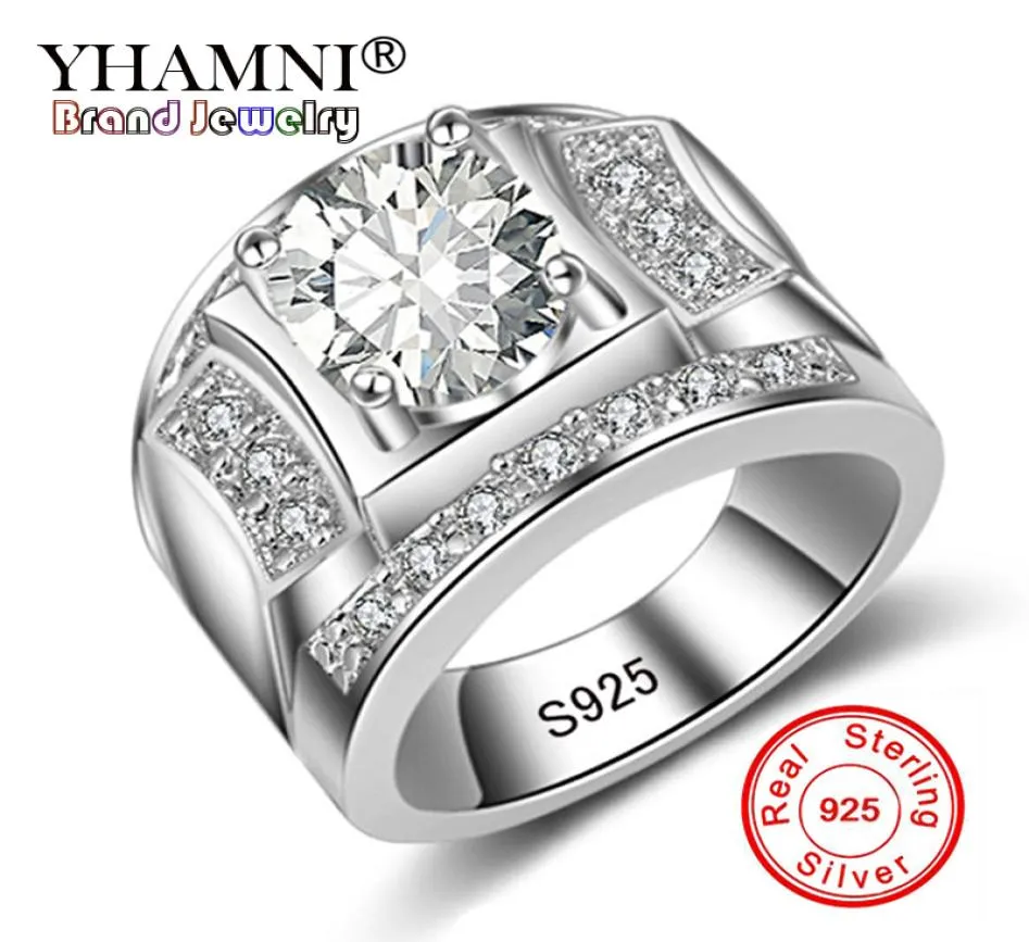 Yhamni moda original 100 925 prata promessa anéis de noivado para casais homens mulheres anel de casamento luxo 1ct cz zircon jóias k9817007