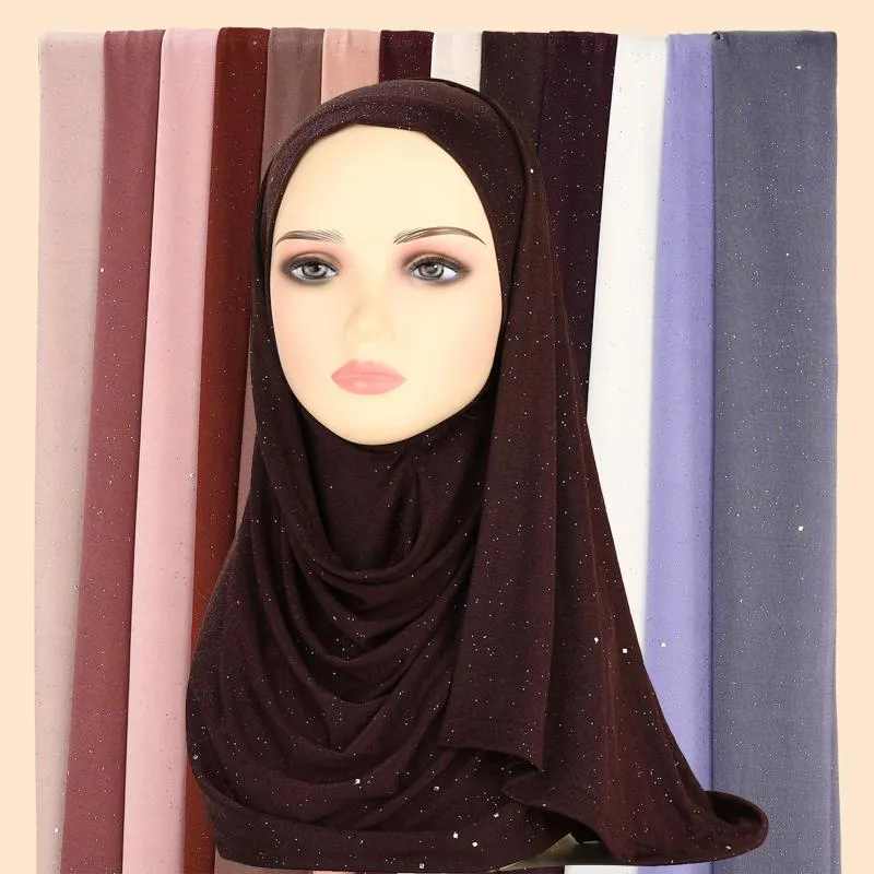 Ubranie etniczne Bliski wschód kolor stałego z złotym malajskim długi szalik błyszczący drobny brokat z kapturem hidżab joilbab