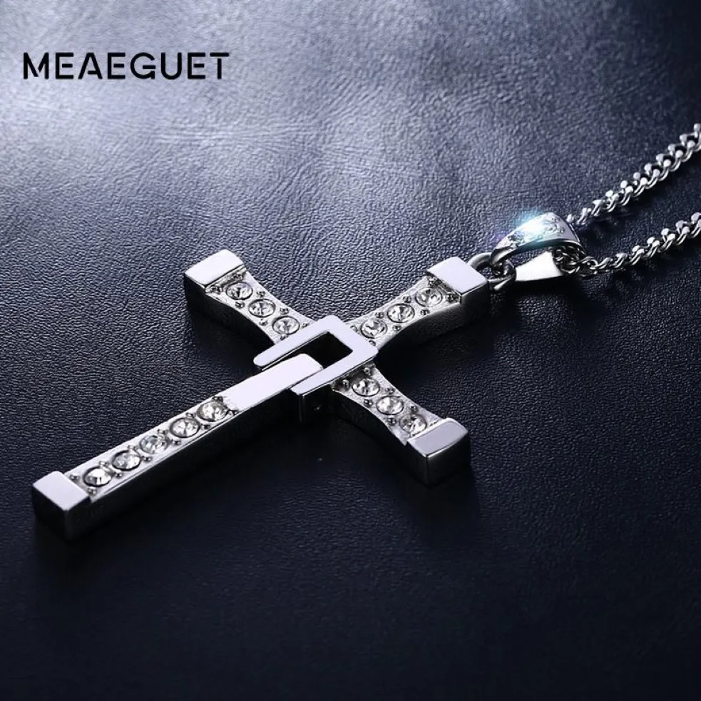 Meaeguet Stainless Steel Cross Necklaces Pendants Fashion Movie jewelry The Fast and The Furious Toretto Men CZ Necklace CX200721235O