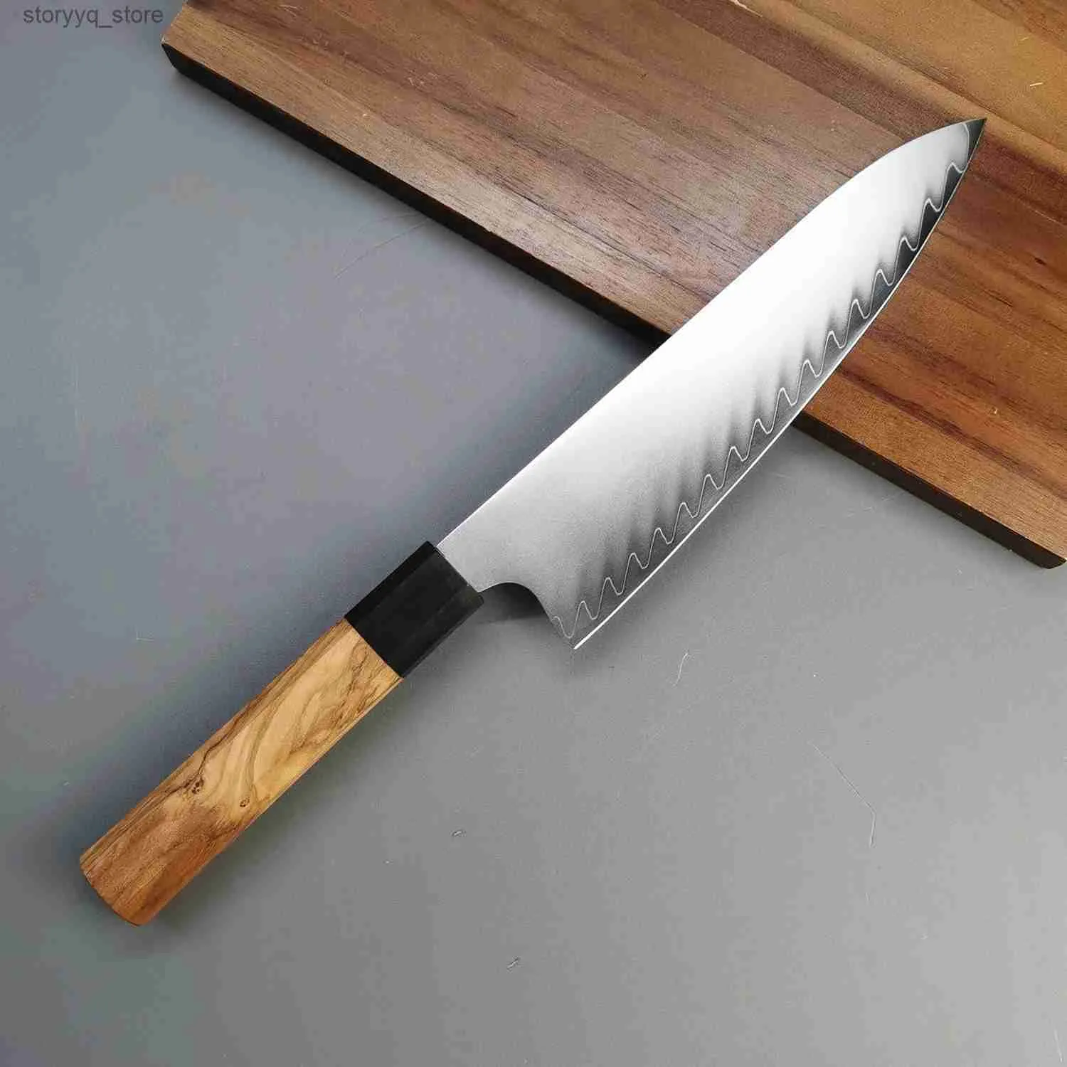 Кухонные ножи 8-дюймовый нож от шеф-повара 10Cr15MoV 3-слойное стальное лезвие с острой острой нарезкой суши Рыба Кухонные ножи Деревянная ручка Инструменты для приготовления пищи Q240226