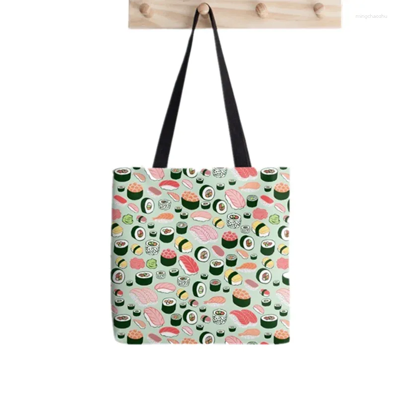 Shoppingväskor 2024 shoppare sushi för alltid tygväska tryckt kvinnor harajuku handväska tjej axel dam canvas