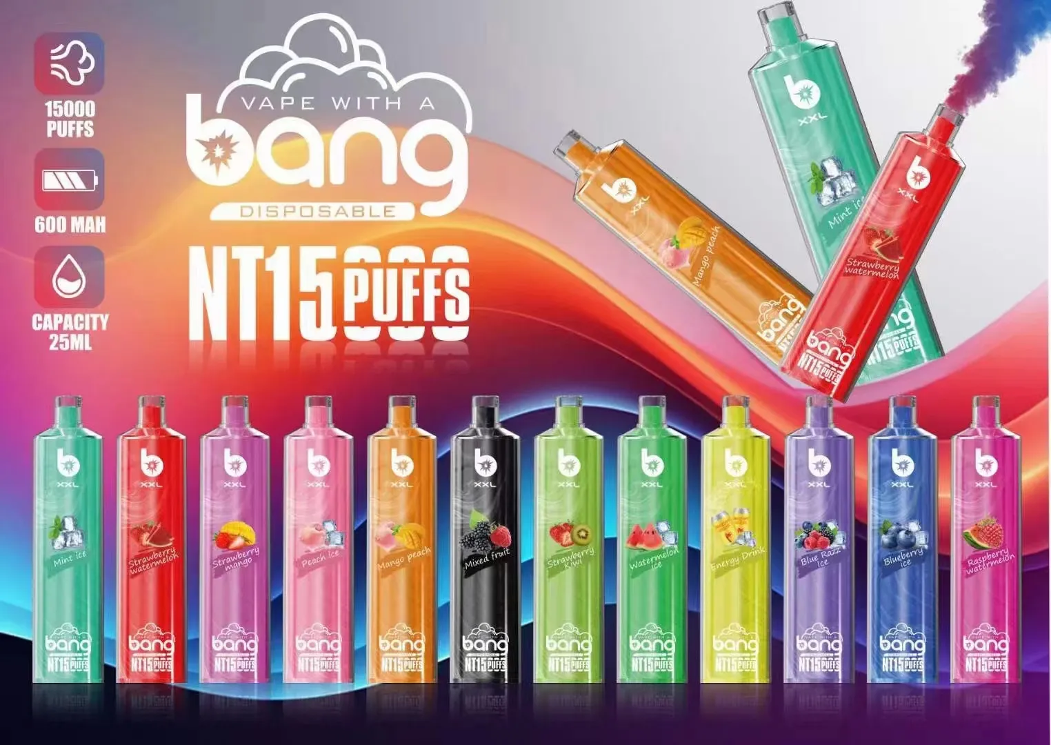 Bang XXL 15000 Puffs E Cigarette Starter Kit Disposable Vape Pen 650mAh 25ml Prefilled Pods Cartridges Portable Vaporizers Bang vapes puff 15k