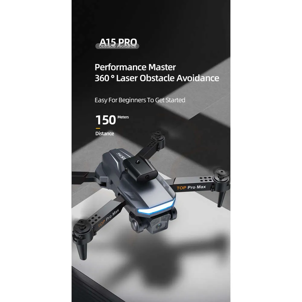 Nuovo prodotto A15 Drone aereo ad alta definizione Evitamento intelligente degli ostacoli e controllo remoto Flusso ottico pieghevole Aereo a quattro assi