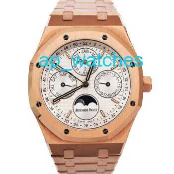 DHgate Luxury Audemar Pigue Watches Mens Watch Royal Oak Series 26574OR 18K Rose Gold White Plate Business Leisure Automatic Mechanical Watch Eternal Calendar Watc FUN Q94 Watches