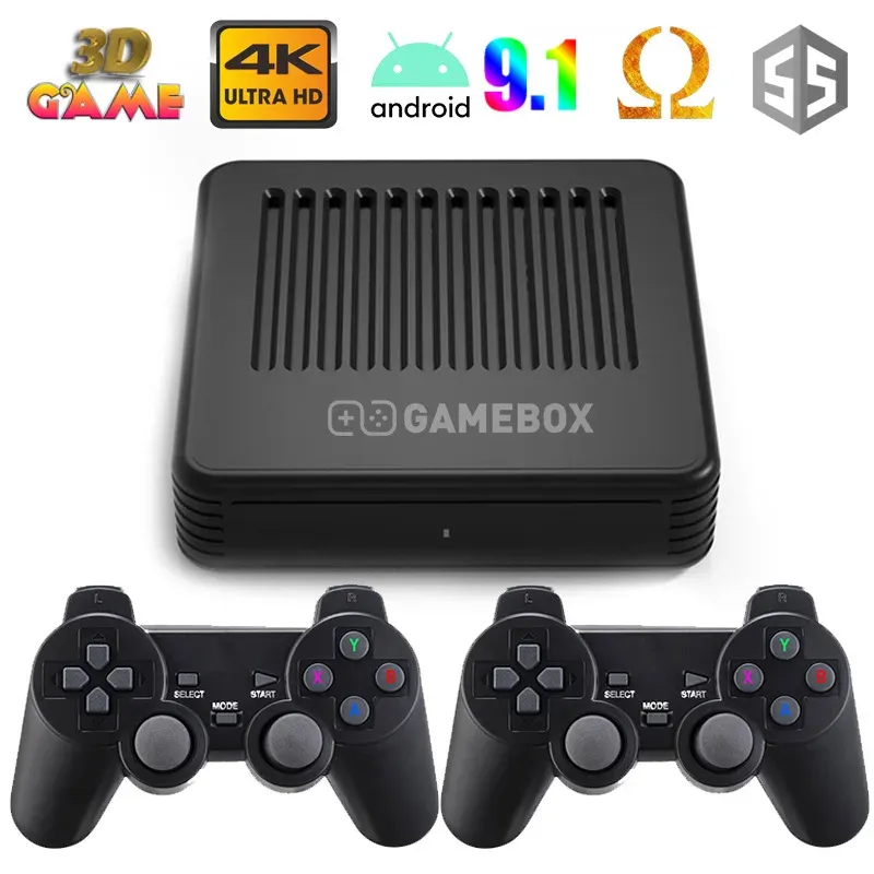 Consoles Double système Gamebox Android Emuelec4.3 Consoles de jeux vidéo rétro HD TV lecteur de jeu contrôleurs sans fil pour jeux d'arcade