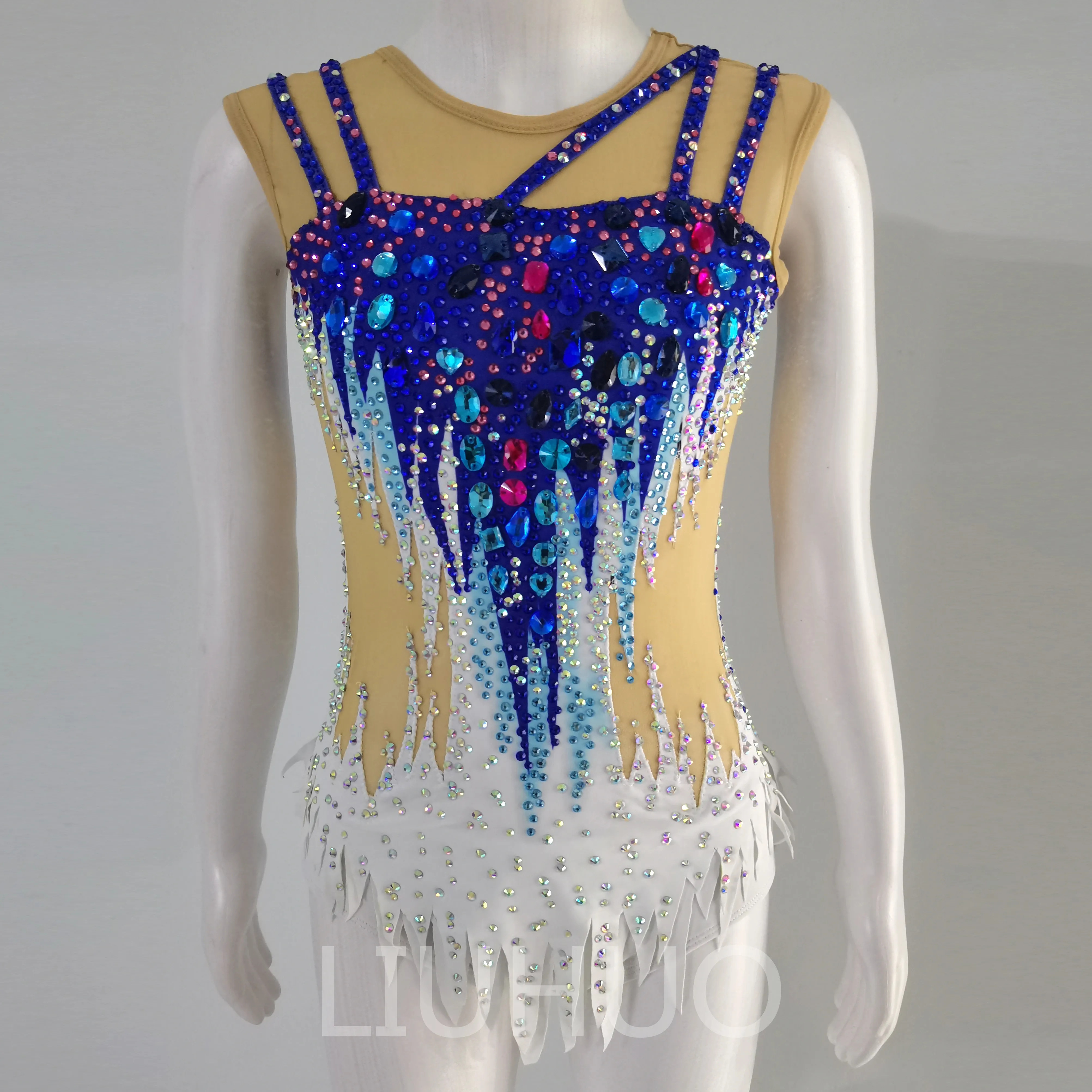 Liuhuo dostosuj kolory rytmiczny gimnastyka Templanika Dziewczyny Kobiety Konkurs Artystyka Gymnastics Performance Crystals Blue BD1771