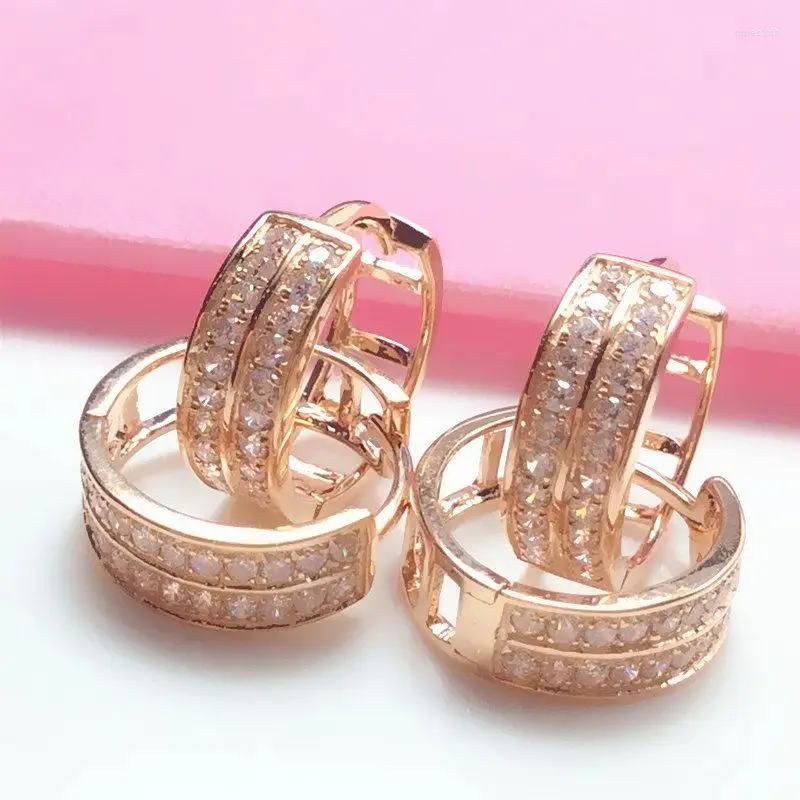 Boucles d'oreilles pendantes classiques en or violet 585 pour femmes, bijoux plaqués Rose 14K incrustés à Double rangée de cristal scintillant