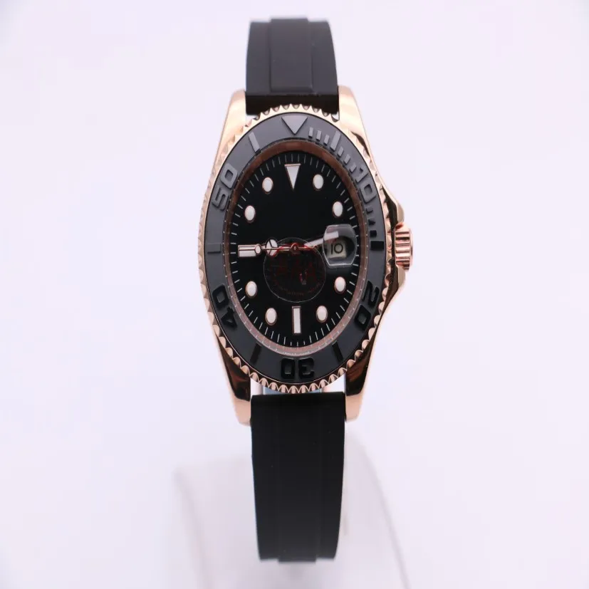 Herrmekanisk klocka 268655 Affärsmode Modern keramisk cirkel Sapphire Mirror Black Surface Rubber Strap Gold Case1961