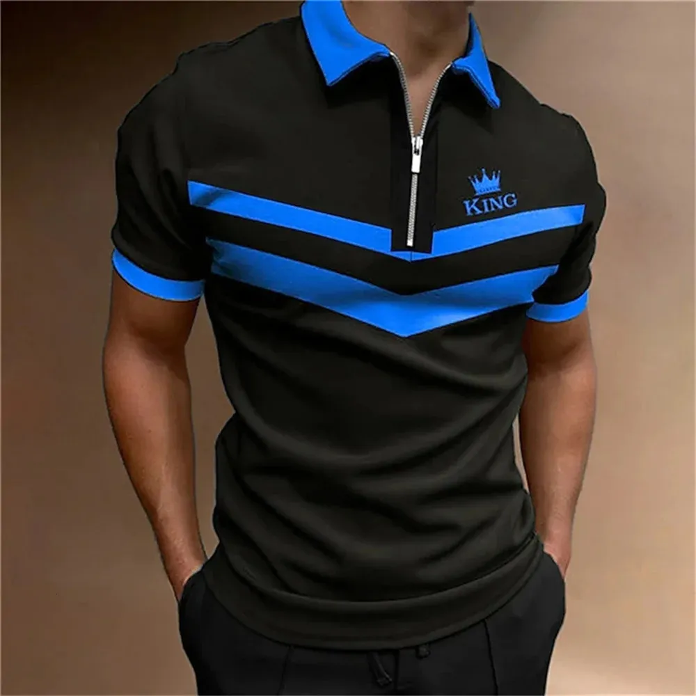Mens Tops Polo Golf Mens King Print T Shirt High Quality Turndown Short Sleeve Zipper Pullover Original Golf Wear Men Clothing 240226