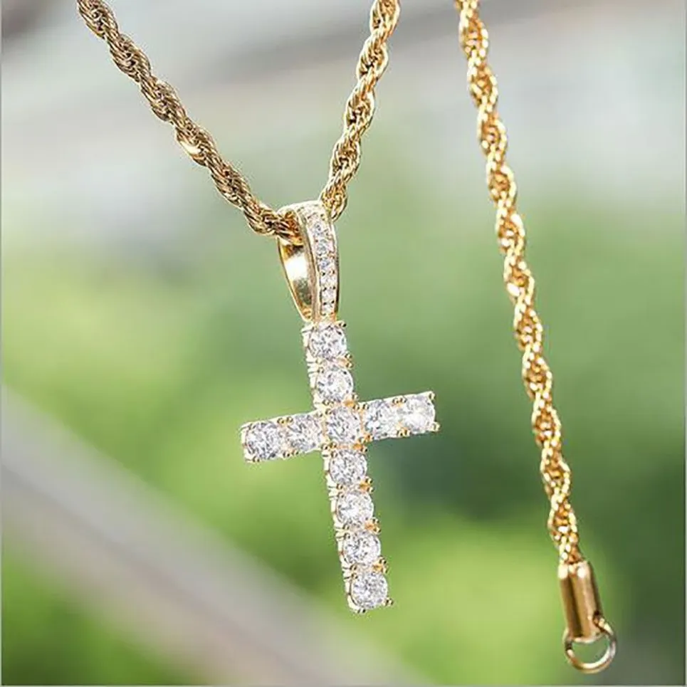 925 Srebrny CZ Cros Cross Solid Micro Jezus Cross Cross Naszyjnik Mężczyzn Hip Hop Micro Pave Cubic Zircon Jewelry 329R