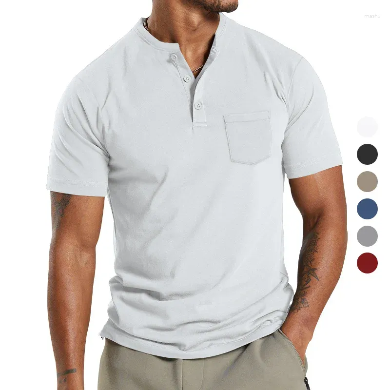 Polos męski 2024 Business Casual Solid Pocket Polo Shirt Large T-shirt z krótkim rękawem