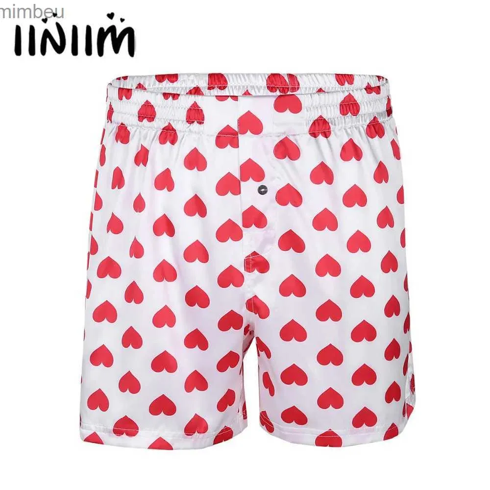 Shorts masculinos iiniim Mens Cute Love Heart Print Clássico Soft Boxer Shorts Leve Solto Beach Wear Board Lounge Homme Shorts Sweetpants 240226