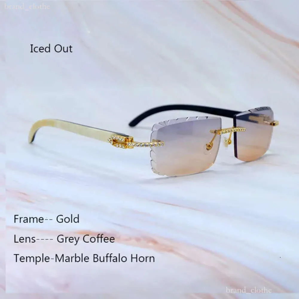 Дизайнерские солнцезащитные очки Iced Out Солнцезащитные очки Мраморный натуральный рог буйвола Винтажные солнцезащитные очки Carter Diamond Cut Rhinestone Мужские очки Солнцезащитные очки для женщин 94