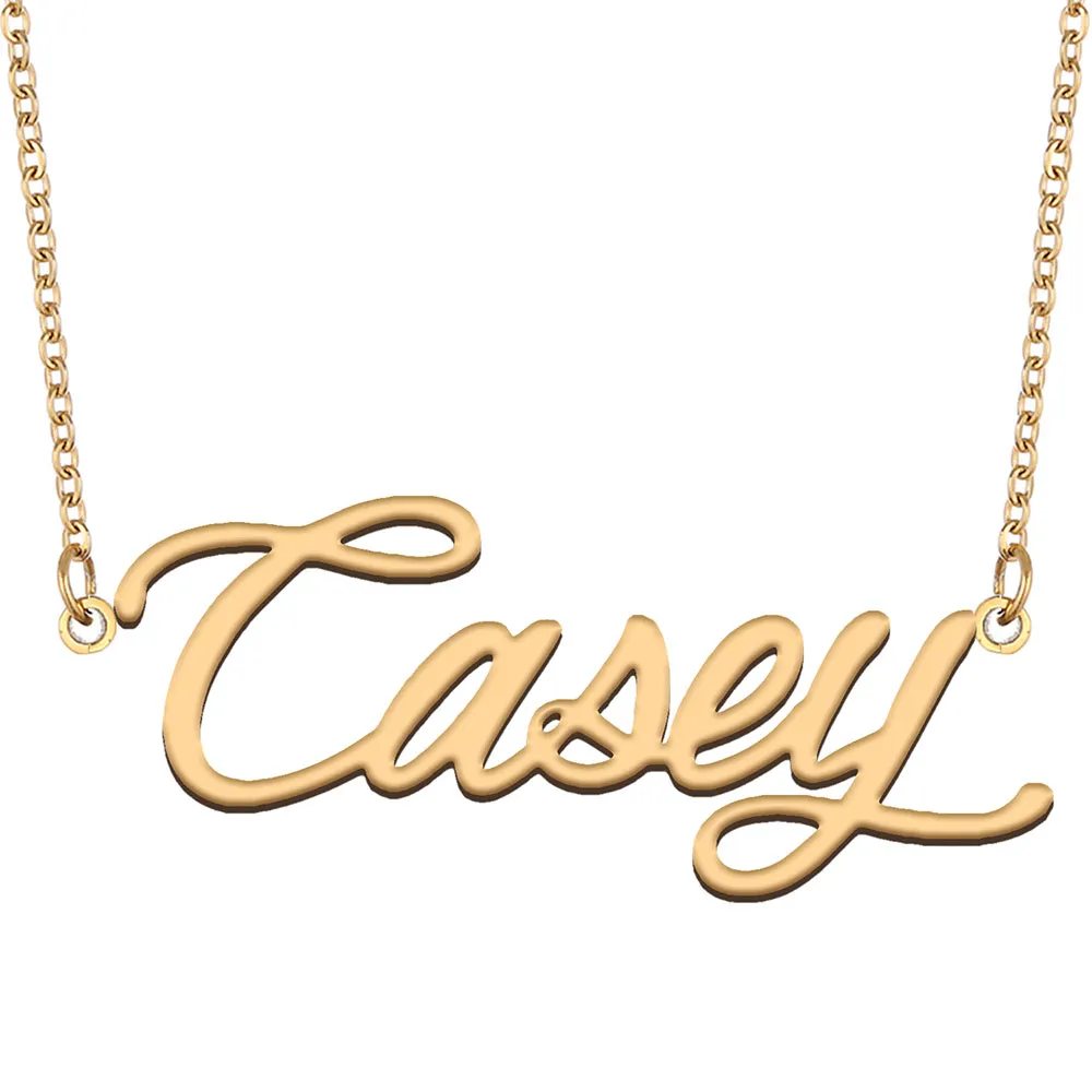 Casey Custom Name Necklace Personalized Pendant for Men Boys Birthday Gift Best Friends Jewelry 18k Gold Plated Stainless Steel