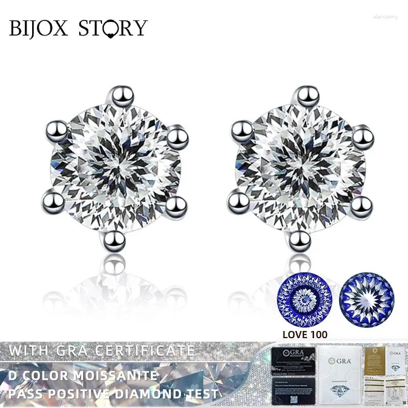 Stud Earrings BIJOX STORY Love 100 Plum Blossom Sakura Multi Cut Moissanite For Female 925 Sterling Silver Fine Jewelry