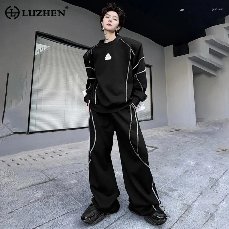 Men's Tracksuits LUZHEN 2024 Spring Men Fashion High Street Color Contrast Line Splicing Design Loose Sweatshirt Straight Sweatpants Sets