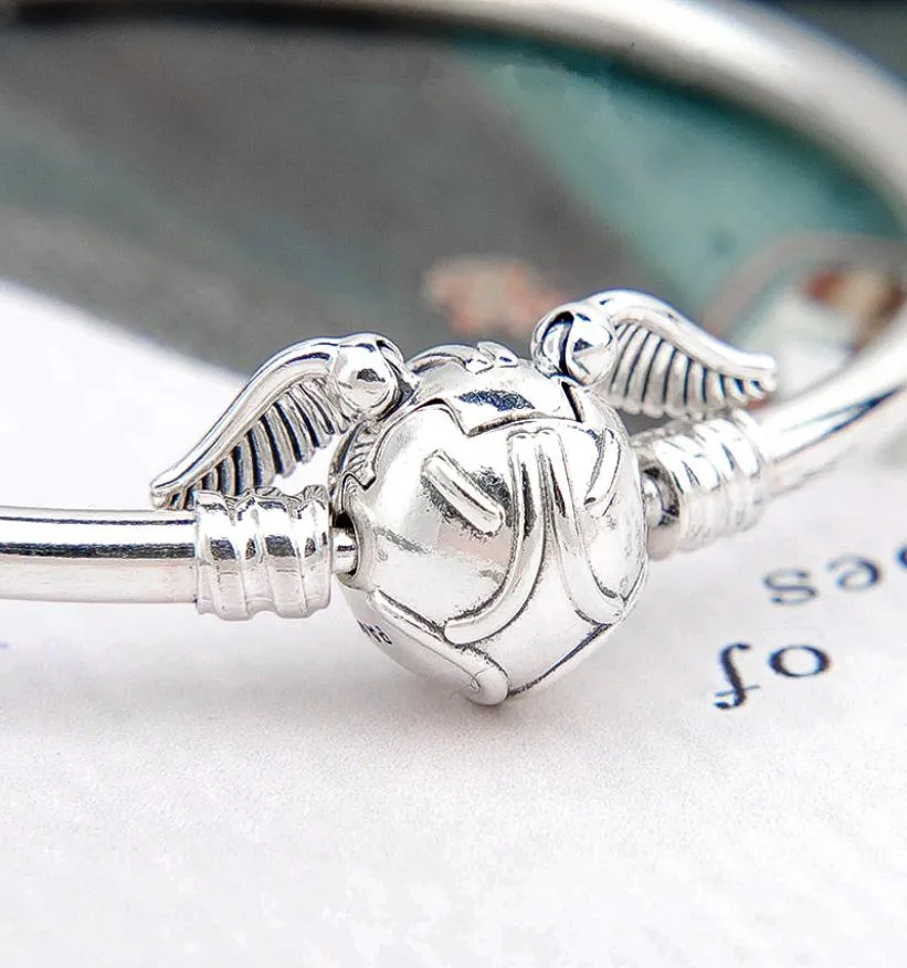 Ny 100% 925 Sterling Silver Golden Snitch Clasp Bangle Armband Passar för europeiska charm och pärlor3610347